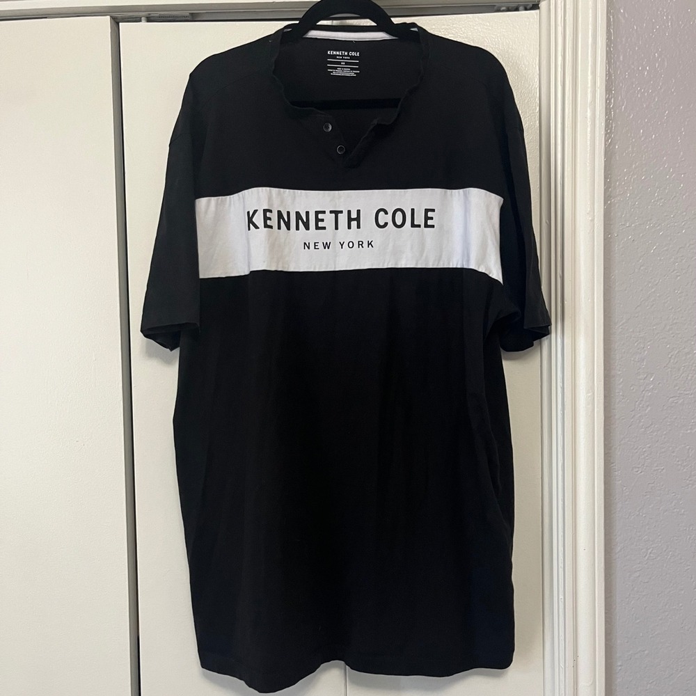 Kenneth Cole New York Mens 3X Black White Stripe Short Sleeve Henley Shirt‎